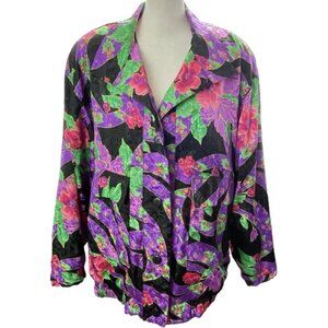 Vtg SILKWORMS High Fashion Women Bomber Jacket Sz XL Multicolor Floral 80s 75-10